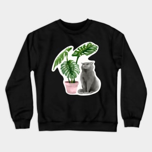 Happy Cat Monstera For Mugs and Stickers Crewneck Sweatshirt